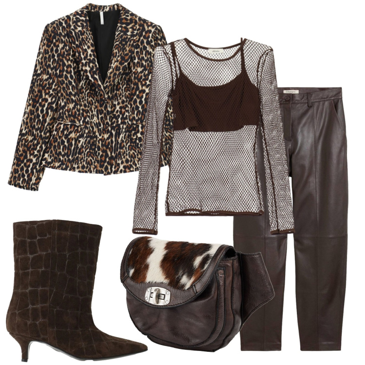 Outfit donna - Total look #2477891. Stile Trendy per Serata fuori. Abbinamento con marsupi, pantaloni, stivali, blazer, top.
