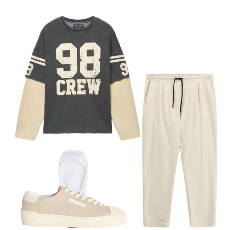 Outfit uomo - Casual style. Stile Casual per Tutti i giorni. Abbinamento con sneakers, calzini, pantaloni, felpe.