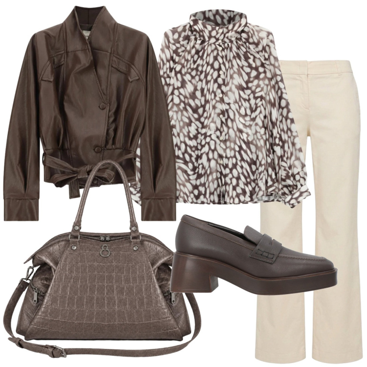 Outfit donna - Total look #2477897. Stile 70s per Ufficio. Abbinamento con mocassini, pantaloni, camicie, giacche, shopping bag.