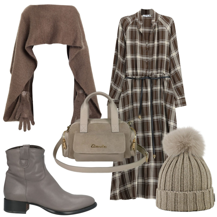 Outfit donna - Total look #2477898. Stile Vintage retrò per Ufficio. Abbinamento con stivaletti, cappotti, vestiti lunghi, berretti, borse a mano.