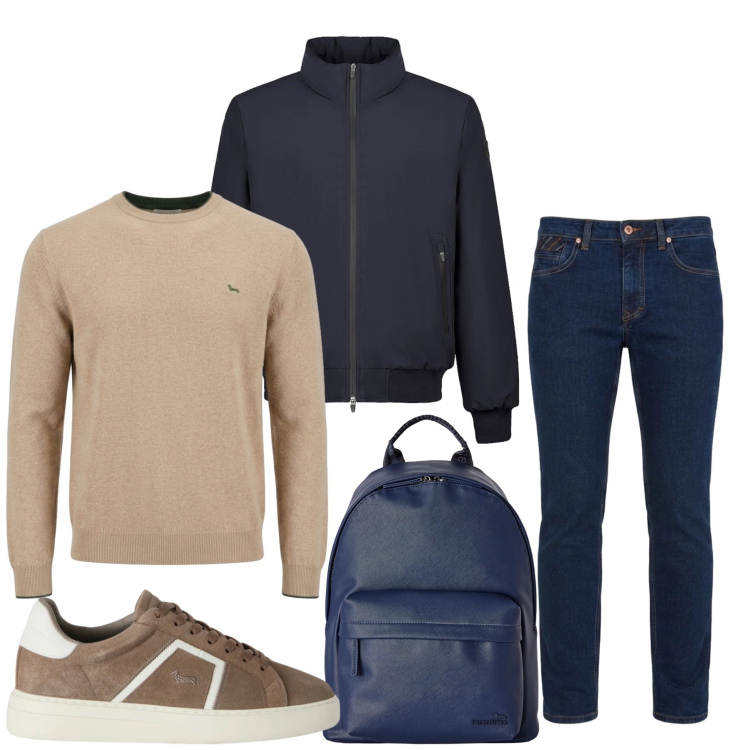 Outfit uomo - Total look #2477905. Stile Casual per Ufficio. Abbinamento con borse sportive, jeans, sneakers, maglieria, bomber.