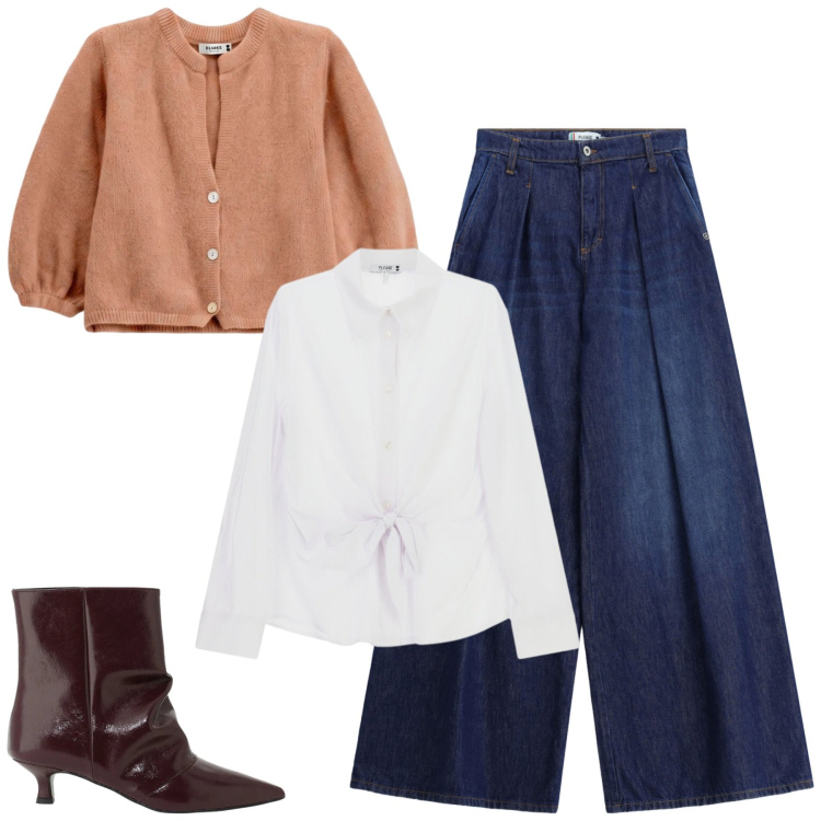 Outfit donna - Please. Stile Casual chic per Ufficio. Abbinamento con stivaletti, jeans, camicie, cardigans.