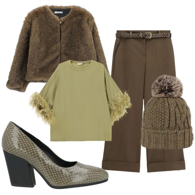 Outfit donna - Total look #2477907. Stile Casual chic per Ufficio. Abbinamento con décolleté, pantaloni a palazzo, top, blazer, berretti.