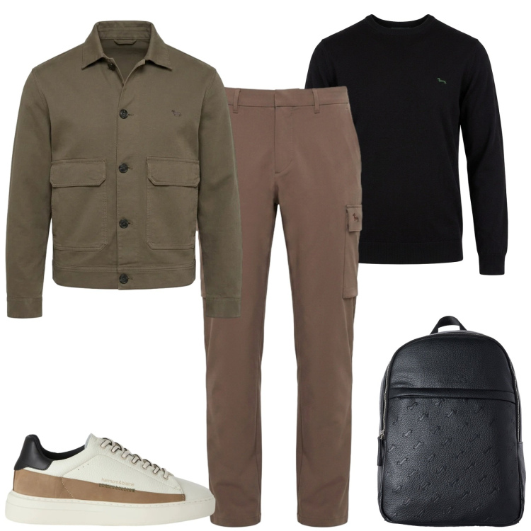 Outfit uomo - City. Stile Urban per Tutti i giorni. Abbinamento con sneakers, borse sportive, maglieria, cappotti, pantaloni cargo.