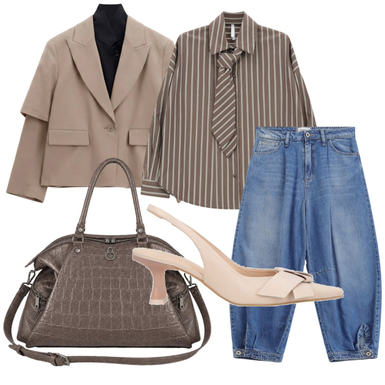 Outfit donna - Total look #2477920. Stile Urban per Ufficio. Abbinamento con décolleté, blazer, camicie, jeans, shopping bag.
