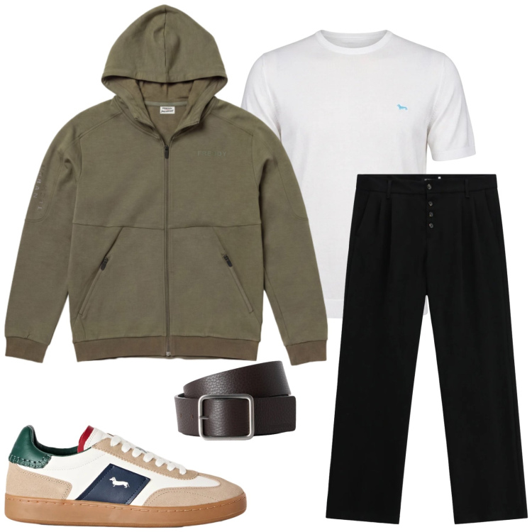 Outfit uomo - Total look #2477922. Stile Trendy per Tutti i giorni. Abbinamento con sneakers, cinture, t-shirt, pantaloni, felpe con cappuccio.