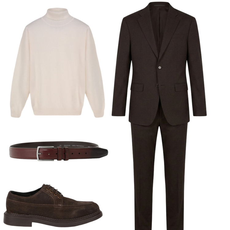 Outfit uomo - City. Stile Business/Elegante per Tutti i giorni. Abbinamento con cinture, pullovers, abiti, scarpe stringate.
