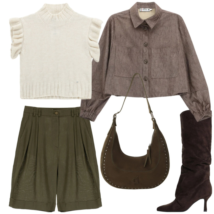Outfit donna - Please. Stile Rock per Serata fuori. Abbinamento con stivali, borse a spalla, bermuda, cappotti, maglieria.