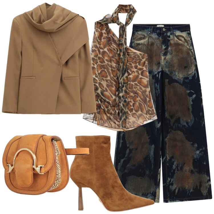 Outfit donna - Total look #2477934. Stile Glamour per Serata fuori. Abbinamento con marsupi, stivaletti, blazer, top, jeans.