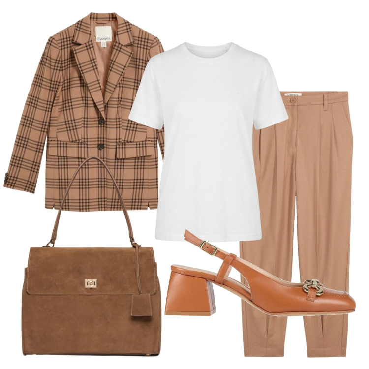 Outfit donna - Total look #2477950. Stile Vintage retrò per Ufficio. Abbinamento con décolleté, blazer, pantaloni, t-shirt, borse a mano.