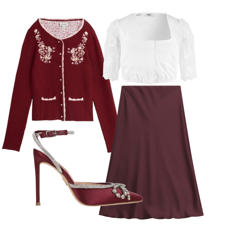 Outfit donna - Total look #2477953. Stile Glamour per Serata fuori. Abbinamento con décolleté, camicie, cardigans, gonne longuette.