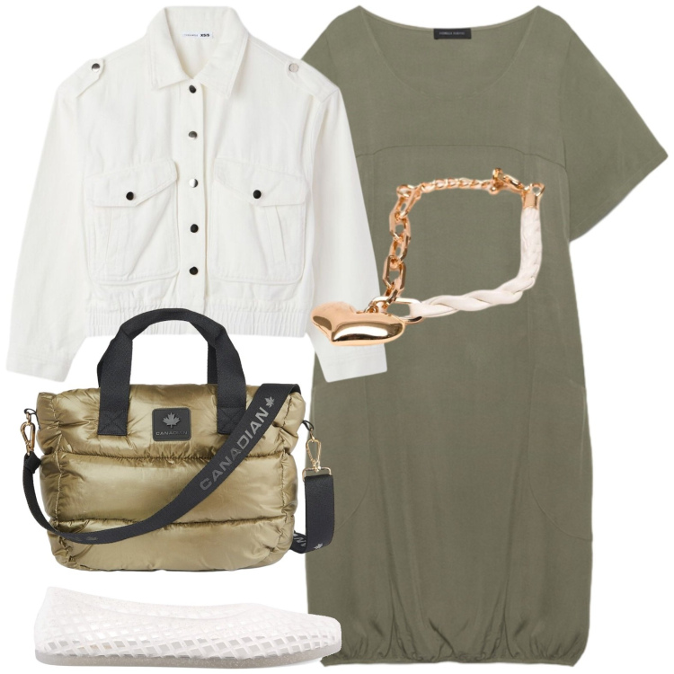 Outfit donna - Pomeriggio in città. Stile Casual per Tutti i giorni. Abbinamento con cappotti, vestiti, borse tote, braccialetti, ballerine.
