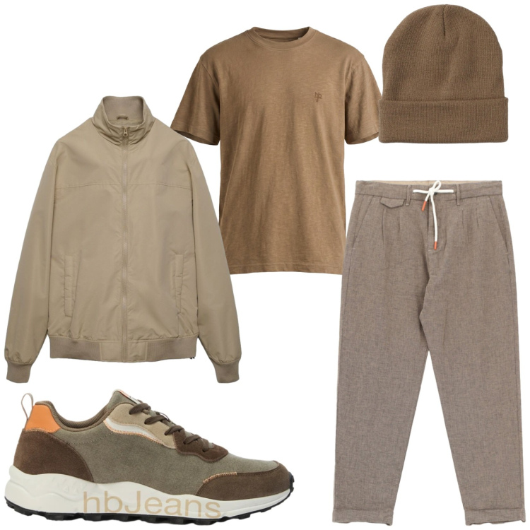 Outfit uomo - Total look #2477955. Stile Trendy per Tutti i giorni. Abbinamento con t-shirt, sneakers, pantaloni, berretti, bomber.