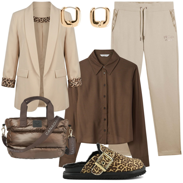 Outfit donna - Blusa in seta. Stile Casual chic per Ufficio. Abbinamento con orecchini, camicie, pantaloni, borse a tracolla, blazer, sabot.