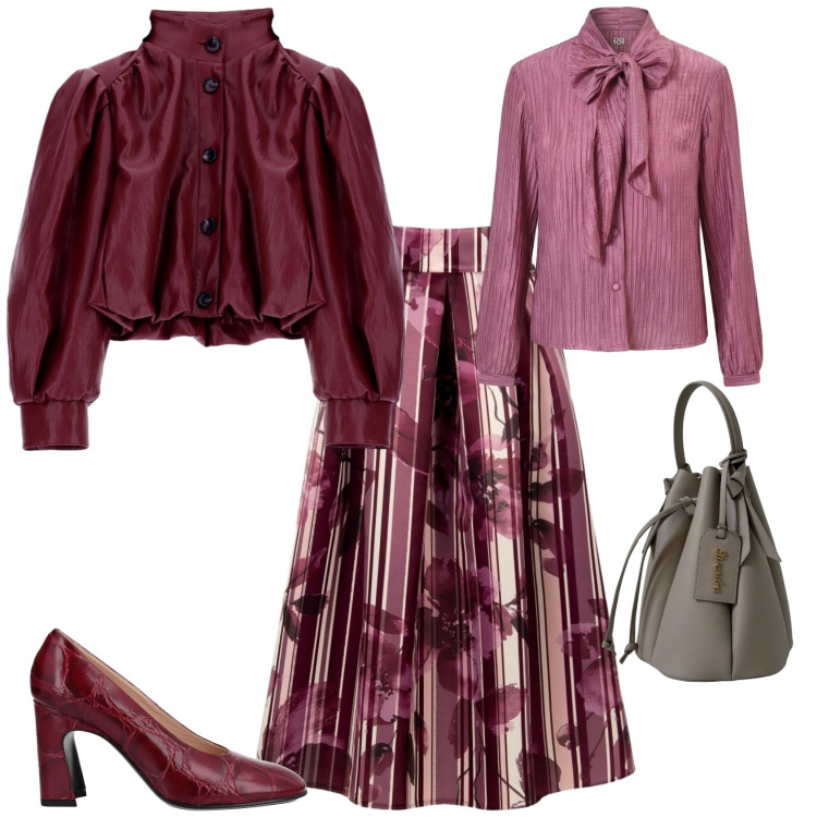 Outfit donna - Chic serata evento speciale. Stile Chic per Serata fuori. Abbinamento con décolleté, giacche, gonne longuette, camicie, borse a secchiello.