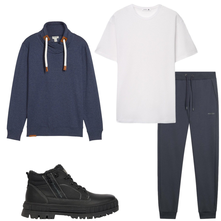 Outfit uomo - Total look #2477974. Stile Urban per Tutti i giorni. Abbinamento con pantaloni, t-shirt, felpe, stivali e stivaletti.