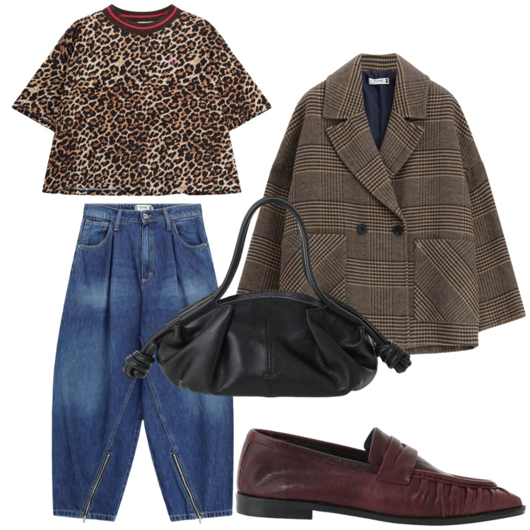 Outfit donna - Please - FW26. Stile Basic per Tutti i giorni. Abbinamento con borse a mano, mocassini, blazer, jeans, t-shirt.