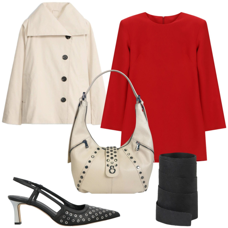 Outfit donna - Trench e slingback. Stile Casual per Ufficio. Abbinamento con décolleté, trench, cinture, vestiti corti, borse a spalla.