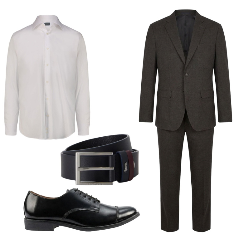 Outfit uomo - Stile moderno. Stile Trendy per Ufficio. Abbinamento con cinture, scarpe stringate, camicie, abiti.