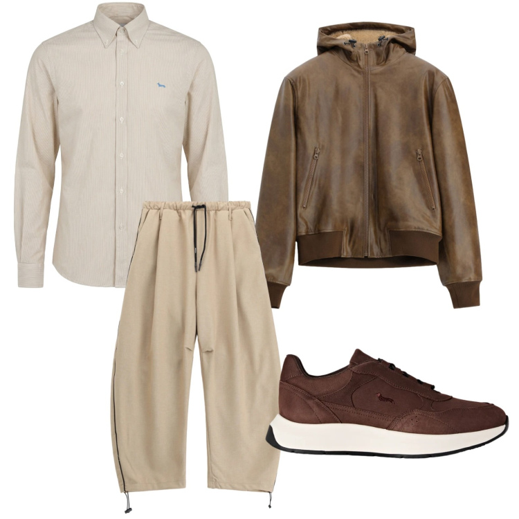 Outfit uomo - Colori brown. Stile Casual per Tutti i giorni. Abbinamento con sneakers, camicie, pantaloni, bomber.
