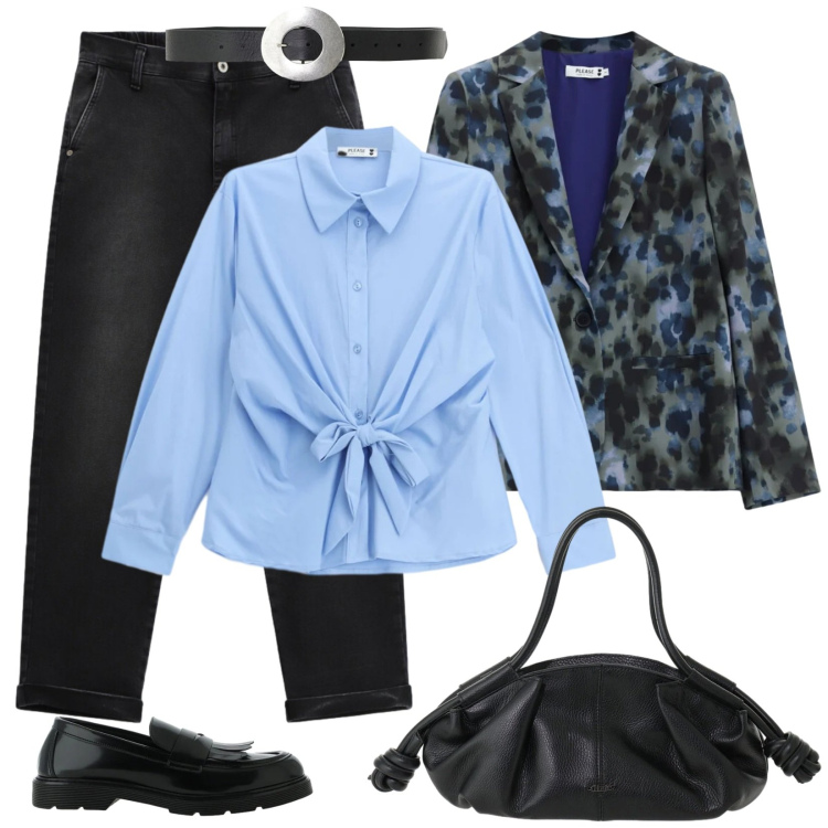 Outfit donna - Urban chic, ufficio o università?. Stile Urban per Tutti i giorni. Abbinamento con mocassini, borse a mano, cinture, blazer, jeans, camicie.