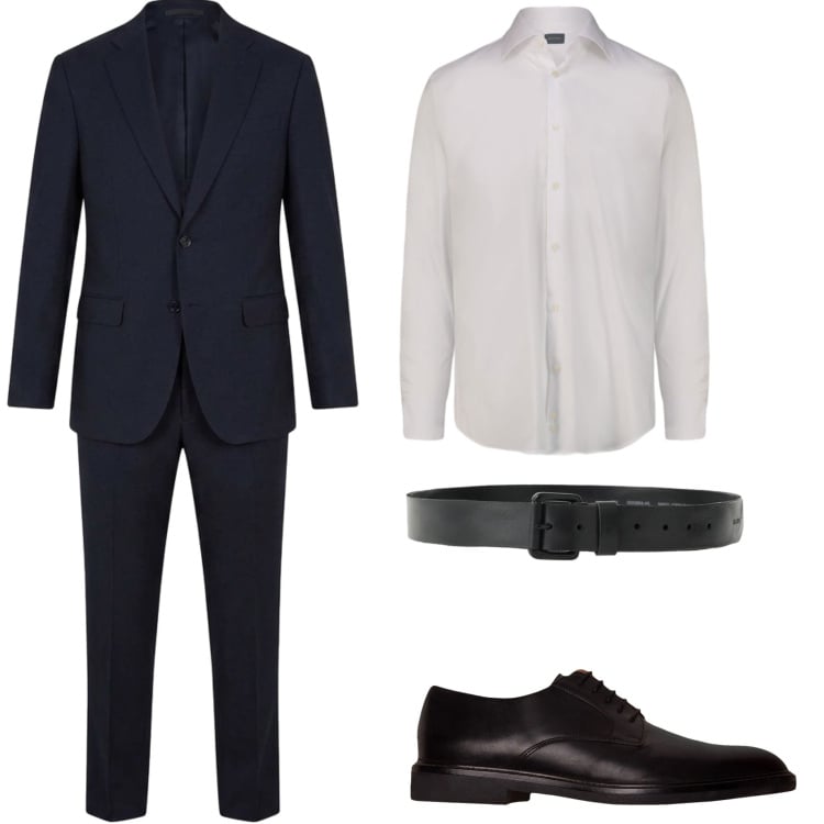 Outfit uomo - Cerimonia a settembre. Stile Business/Elegante per Cerimonia. Abbinamento con cinture, abiti, scarpe stringate, camicie.