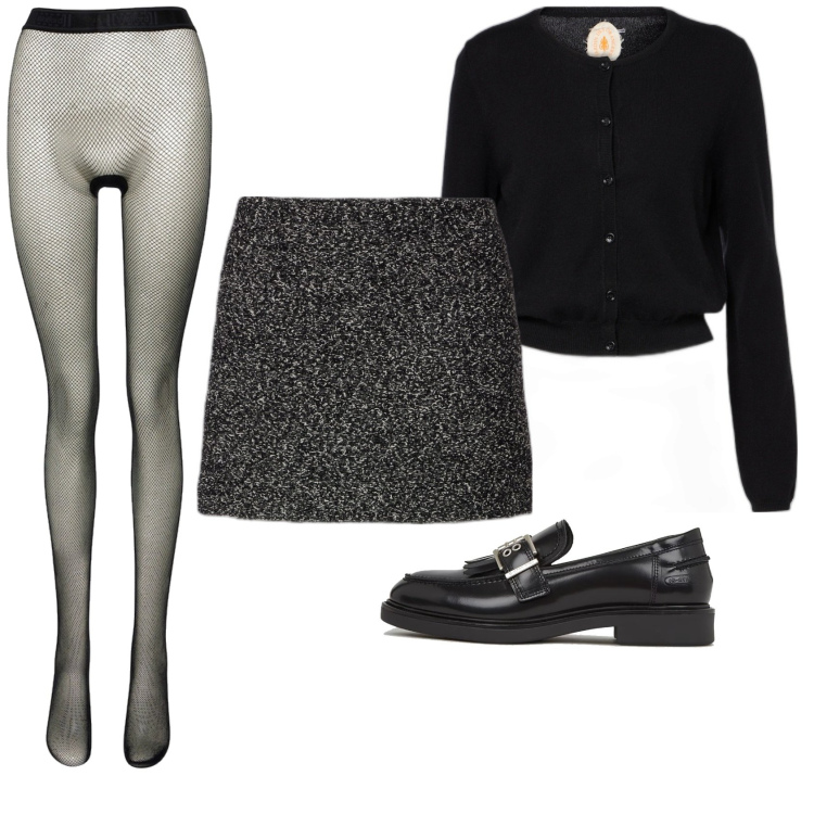 Outfit femme - Mini-jupe Tweed. Style Casual chic pour Tous les jours. Assortir avec minijupes, collants, gilets, mocassins.
