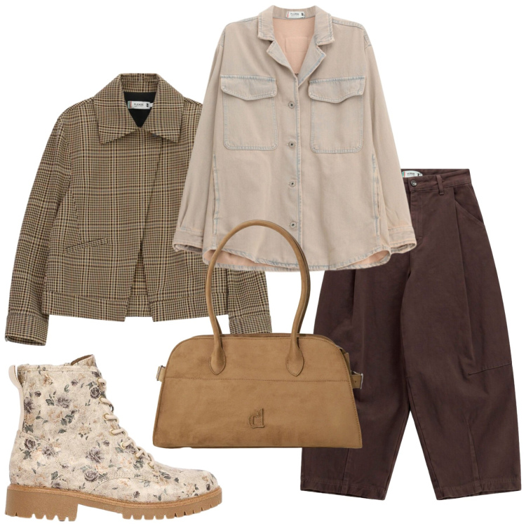 Outfit donna - Total look #2478097. Stile Glamour per Tutti i giorni. Abbinamento con anfibi, borse a spalla, cappotti, camicie, pantaloni.