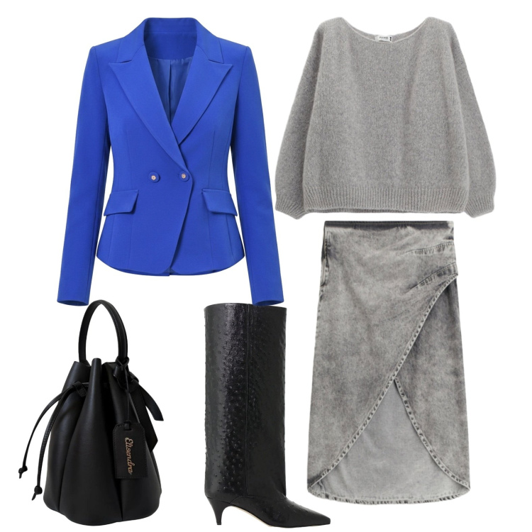 Outfit donna - Il blazer blu cobalto. Stile Casual chic per Tutti i giorni. Abbinamento con gonne longuette, stivali, blazer, maglieria, borse a secchiello.