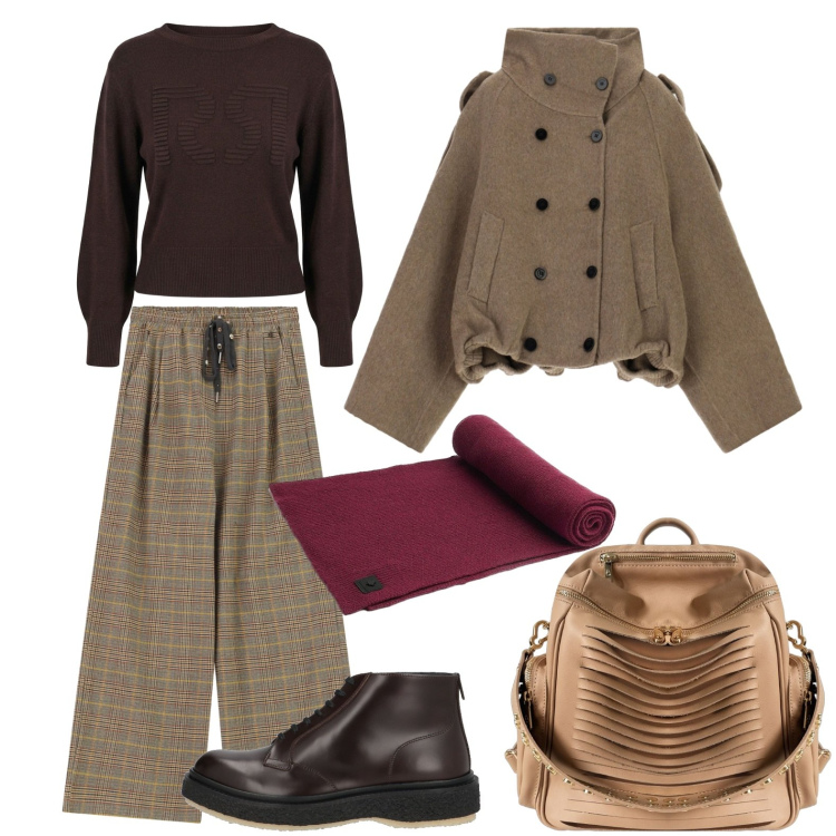 Outfit donna - Stile rilassato. Stile Casual per Tutti i giorni. Abbinamento con stivaletti, bomber, pantaloni a palazzo, maglieria, sciarpe, zaini.