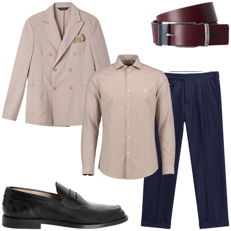 Outfit uomo - Total look #2478134. Stile Business/Elegante per Cerimonia. Abbinamento con cinture, camicie, scarpe stringate, pantaloni, giacche.