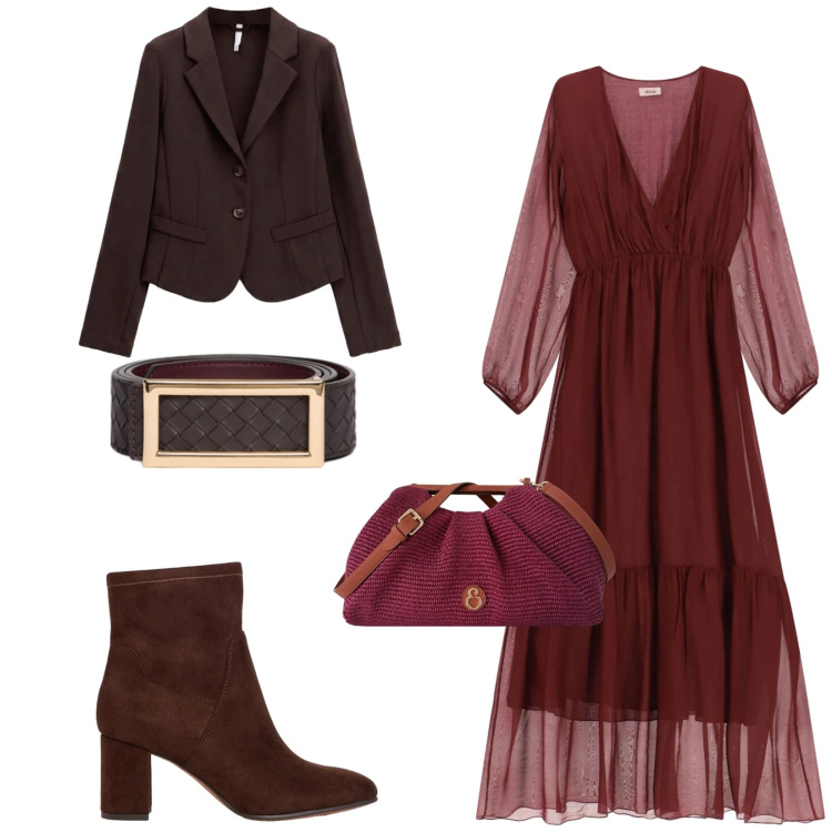 Outfit donna - Total look #2478140. Stile Glamour per Serata fuori. Abbinamento con stivaletti, blazer, vestiti lunghi, cinture, clutch.