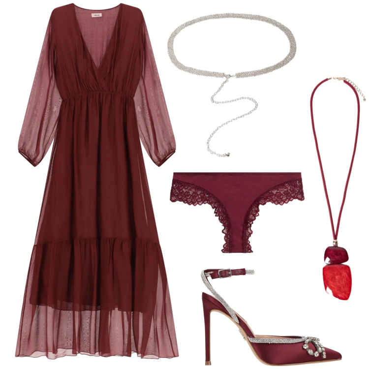 Outfit donna - Trovato!. Stile Chic per Cerimonia. Abbinamento con décolleté, culotte, vestiti lunghi, cinture, ciondoli.