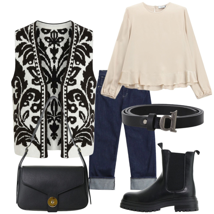 Outfit donna - Turchia urban. Stile Urban per Tutti i giorni. Abbinamento con stivaletti chelsea, borse a spalla, cinture, gilet, jeans dritti, bluse.