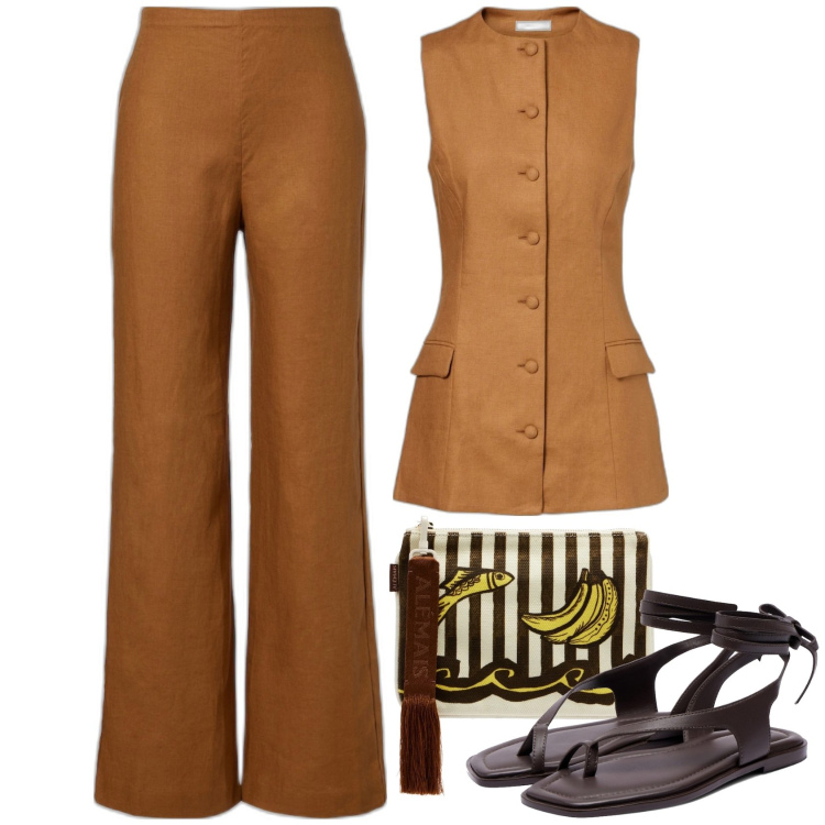 Outfit femme - Ensemble Faithfull Lin. Style Casual chic pour Tous les jours. Assortir avec pantalon large en bas, pochette, sandales en cuir, hauts.