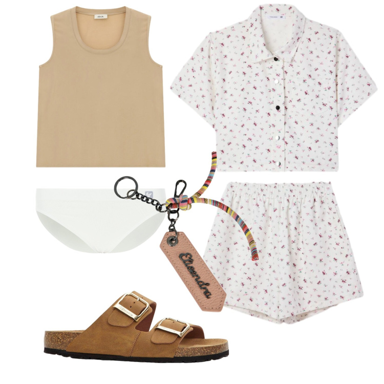 Outfit donna - Casa. Stile Casual per Tutti i giorni. Abbinamento con ciabatte, pigiama, canottiere, culotte, portachiavi.
