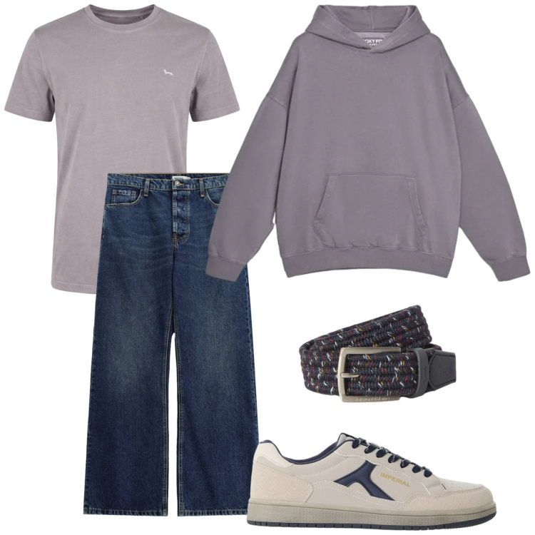 Outfit uomo - Total look #2478179. Stile Urban per Tutti i giorni. Abbinamento con cinture, t-shirt, jeans, sneakers, felpe con cappuccio.