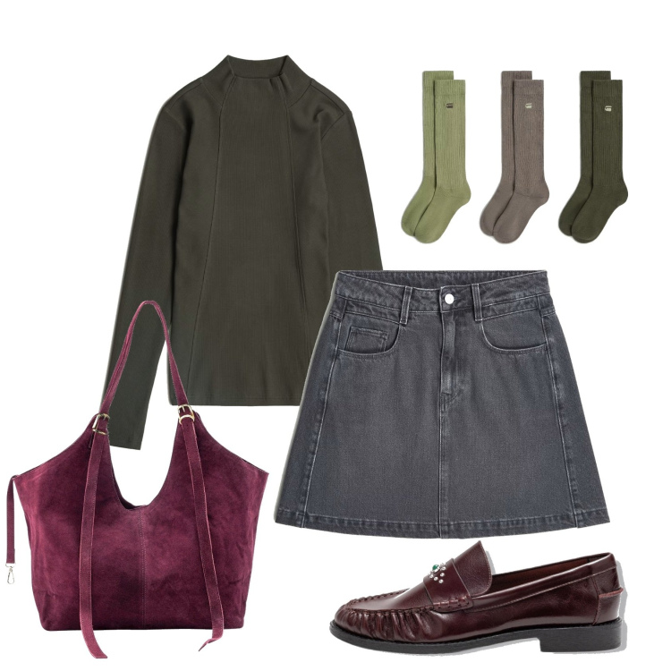 Outfit femme - Mini-jupe denim. Style Tendance pour Tous les jours. Assortir avec t-shirts, jupes, socquettes, sacs tote, mocassins.