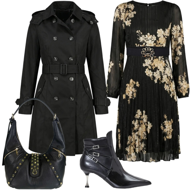 Outfit donna - Usciamo questa sera?. Stile Chic per Serata fuori. Abbinamento con cinture, stivaletti, borse a spalla, trench, vestiti.