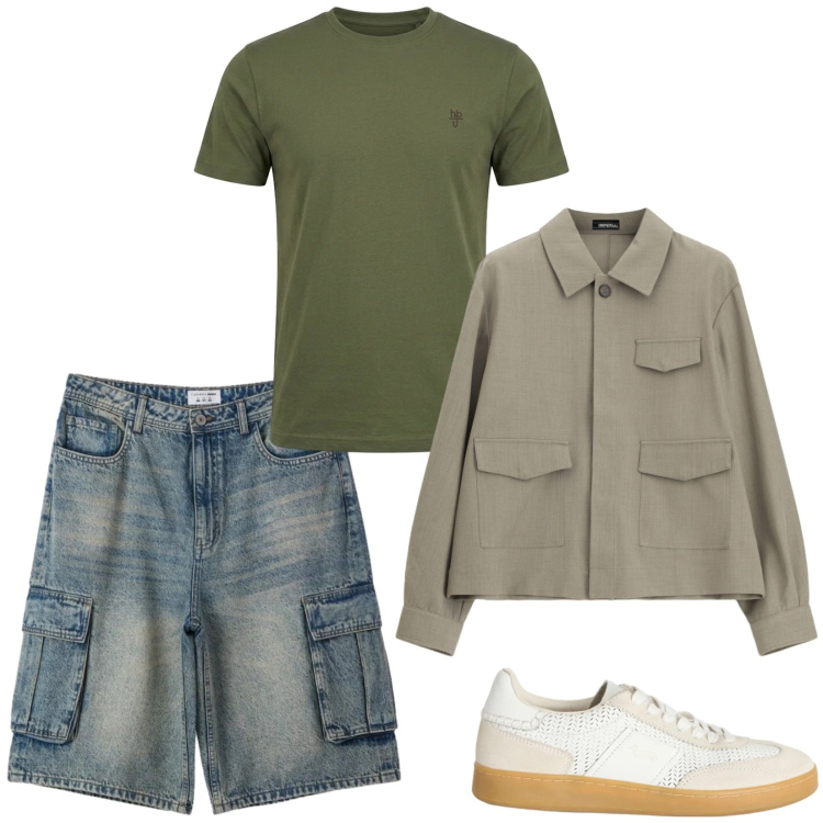 Outfit uomo - Total look #2478198. Stile Casual per Tutti i giorni. Abbinamento con t-shirt, sneakers, cappotti, pantaloni corti.