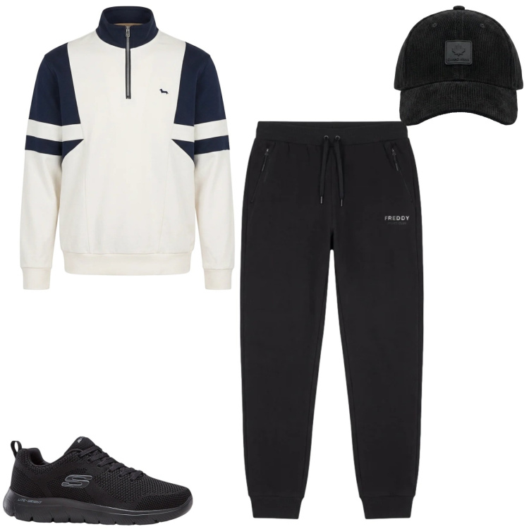 Outfit uomo - Total look #2478200. Stile Casual per Tutti i giorni. Abbinamento con felpe, pantaloni, cappelli con visiera, sneakers.
