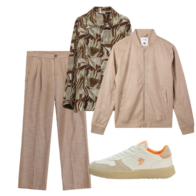 Outfit uomo - Marrone. Stile Trendy per Tutti i giorni. Abbinamento con sneakers, camicie, pantaloni, bomber.