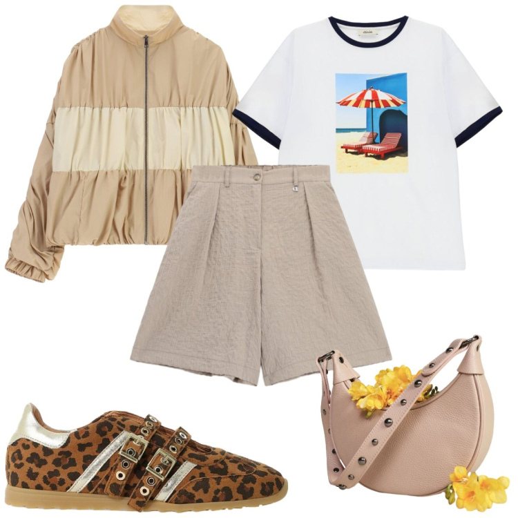 Outfit donna - Dixie - FW26:mezza stagione. Stile Trendy per Tutti i giorni. Abbinamento con borse a spalla, bermuda, sneakers, bomber, t-shirt.