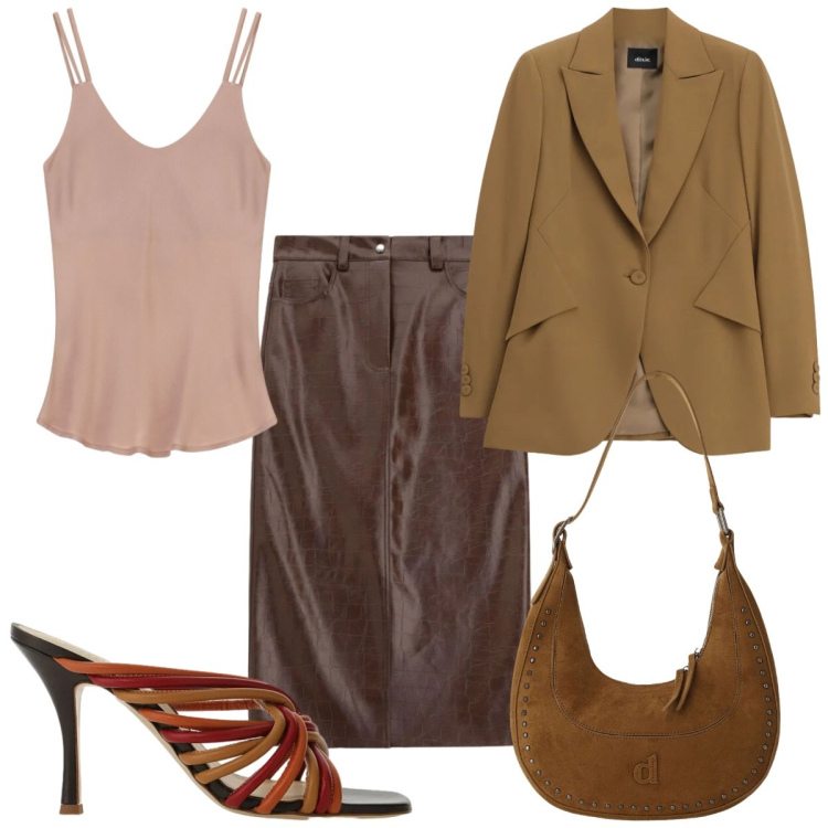 Outfit donna - Dixie - FW26 glamour. Stile Glamour per Tutti i giorni. Abbinamento con borse a spalla, sandali col tacco, blazer, gonne longuette, top.
