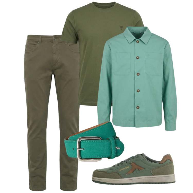 Outfit uomo - Settembre verde. Stile Casual per Tutti i giorni. Abbinamento con pantaloni, t-shirt, camicie, cinture, sneakers.
