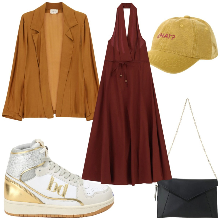 Outfit donna - Dixie - FW26 sporty chic!. Stile Sporty chic per Tutti i giorni. Abbinamento con borse a tracolla, sneakers alte, cappelli con visiera, vestiti lunghi, blazer.
