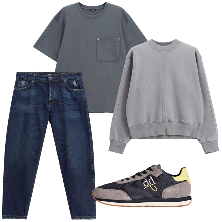 Outfit uomo - Weekend. Stile Casual per Tutti i giorni. Abbinamento con sneakers, jeans, felpe, t-shirt.