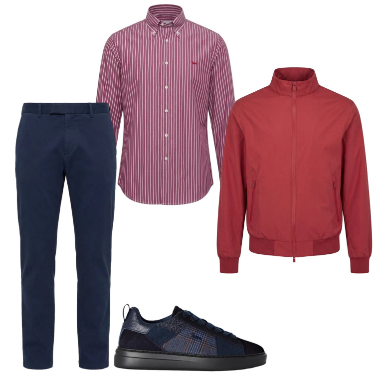 Outfit uomo - Total look #2478231. Stile Casual per Ufficio. Abbinamento con sneakers, camicie, pantaloni, bomber.
