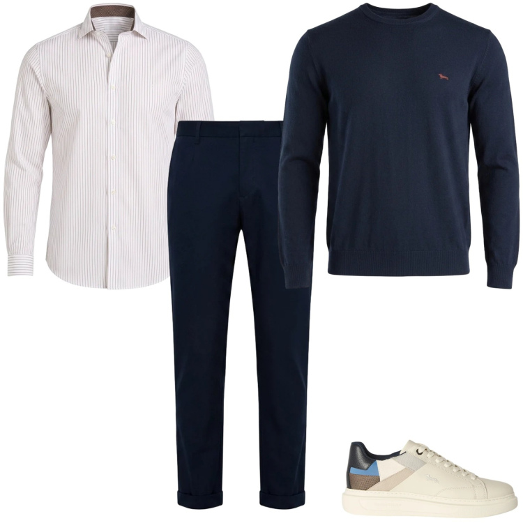 Outfit uomo - Total look #2478237. Stile Trendy per Ufficio. Abbinamento con sneakers, camicie, maglieria, pantaloni.