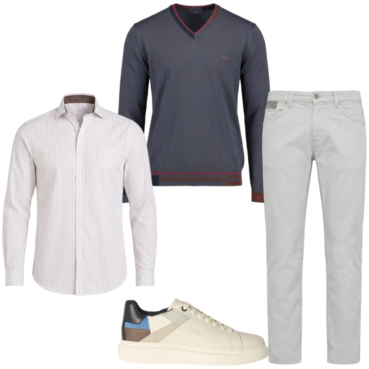 Outfit uomo - Total look #2478240. Stile Trendy per Ufficio. Abbinamento con sneakers, camicie, maglieria, pantaloni.